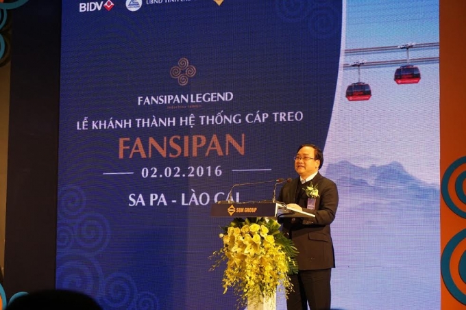 Phó Thủ tướng Hoàng Trung Hải phát biểu tại lễ khánh thành hệ thống cáp treo Fansipan.