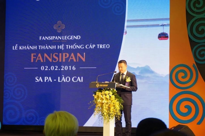 Tổng giám đốc Tập đoàn Sun Group Đặng Minh Trường phát biểu tại lễ khánh thành hệ thống cáp treo Fansipan.